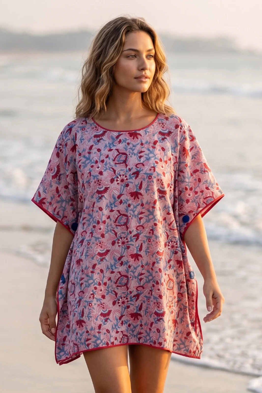 PINK BLOCK PRINTED KAFTAN TOP-NVK568