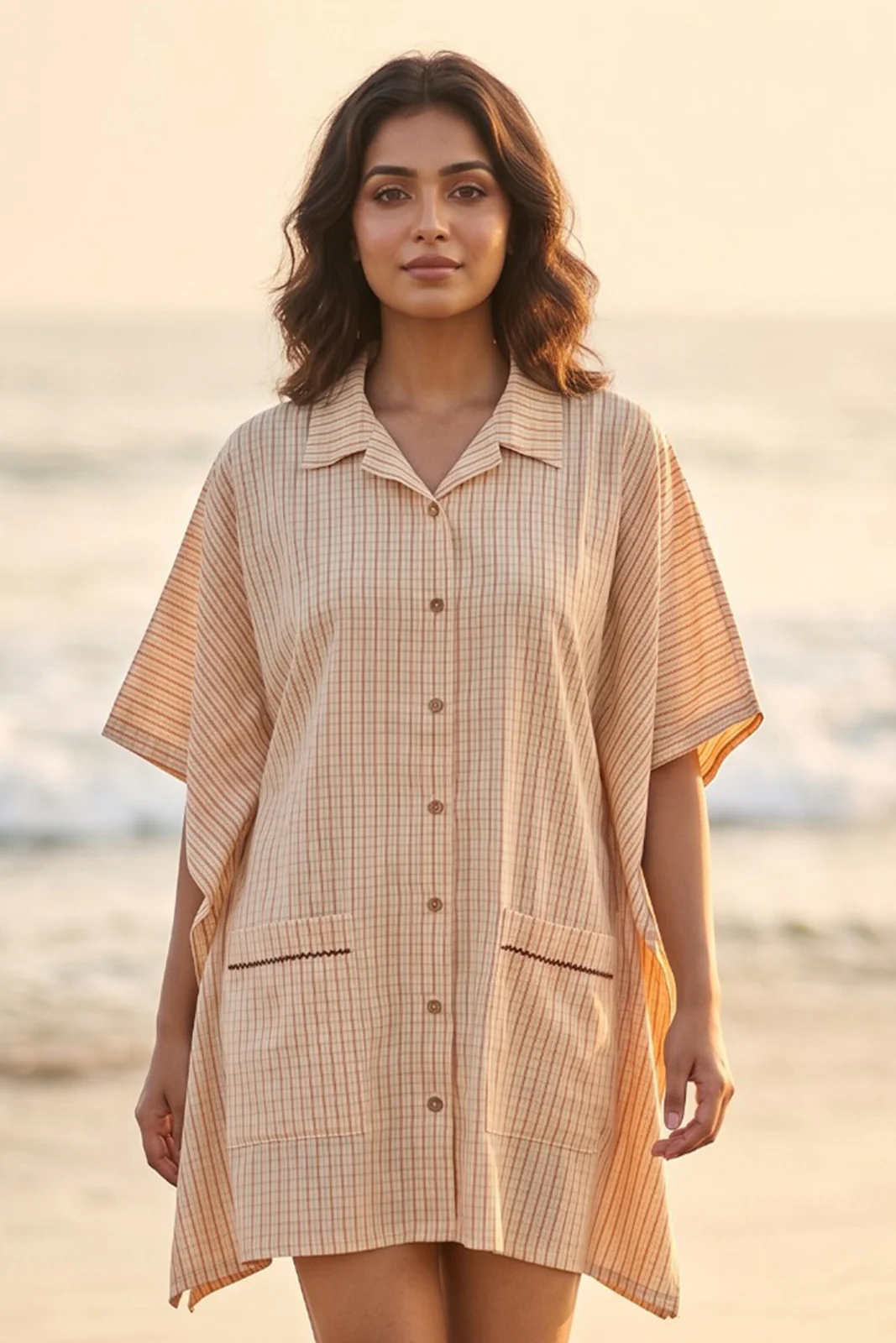KHADI CHECKS KAFTAN TOP-NVK570