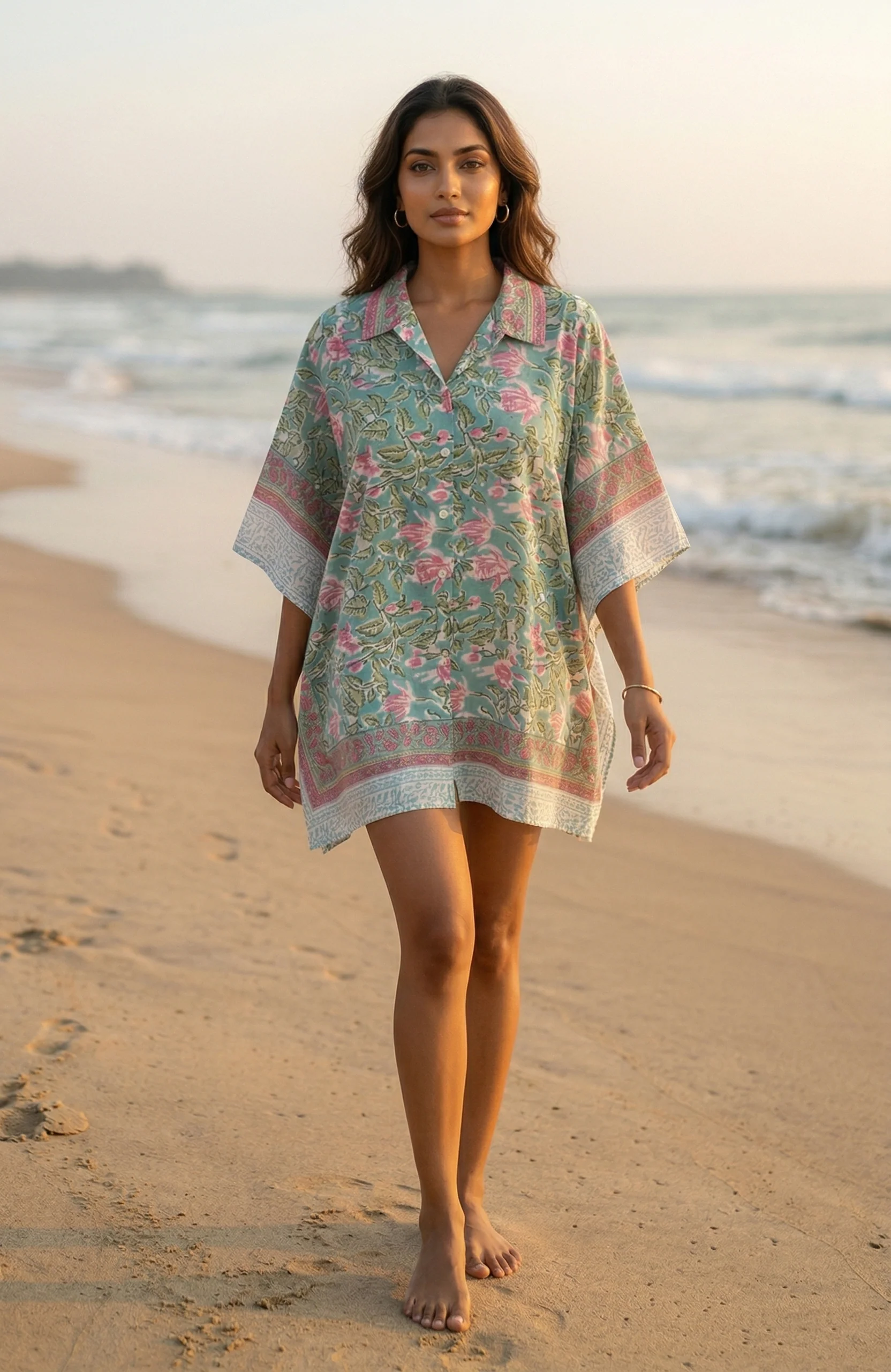 GREEN BLOCK PRINTED KAFTAN TOP-NVK567